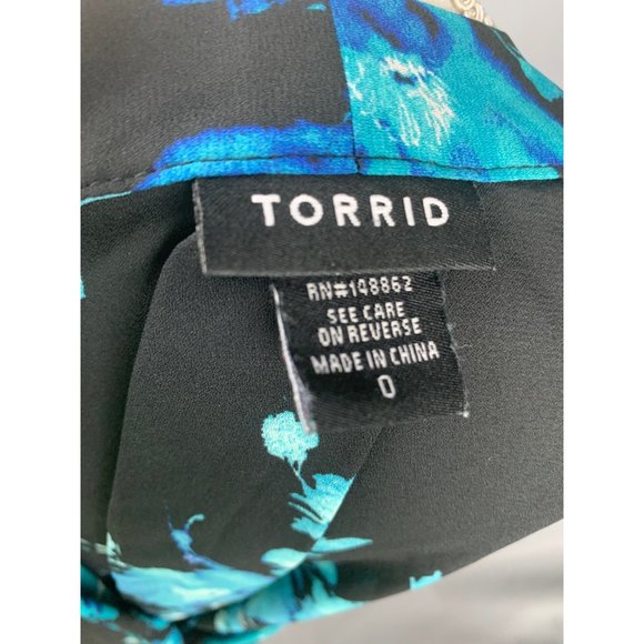 Torrid Black and Blue Sheer Floral Tie Neck Georgette Top - Picture 7 of 9